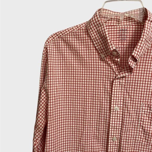 J. Crew Light Weight Button Down Shirt Men's Size L Slim Fit Check Red White - Picture 4 of 14
